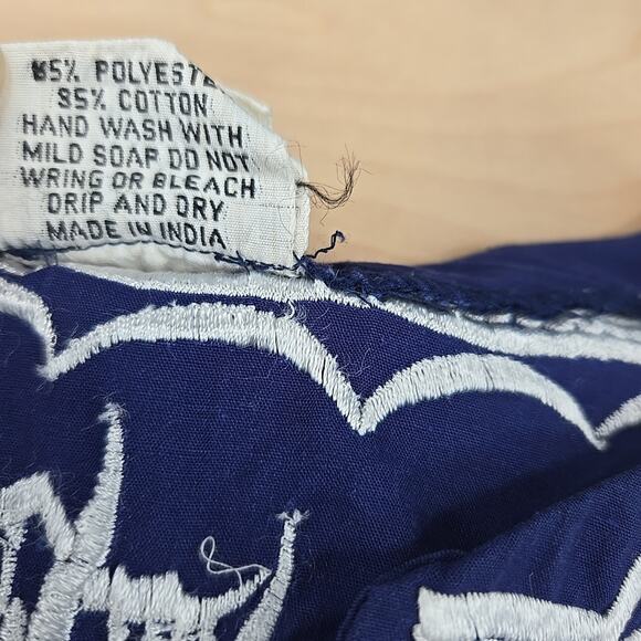 Macelli Embroidered Tunic Shirt Womens L Navy/White Boho Casual India Butterfly - Picture 7 of 11